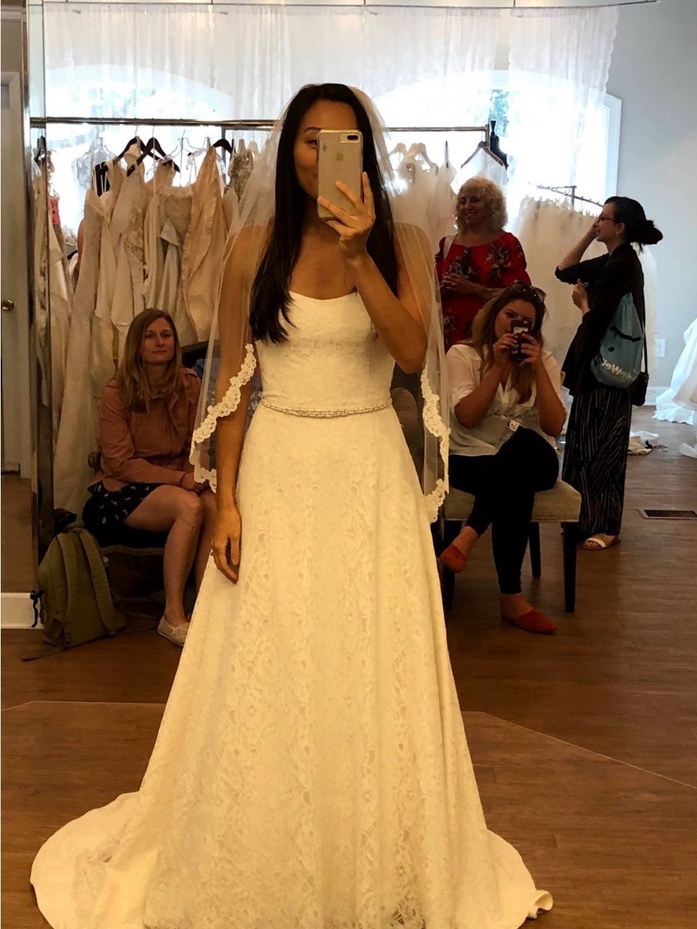 Mikaella Bridal Ivory Lace A-Line Wedding Gown with Veil